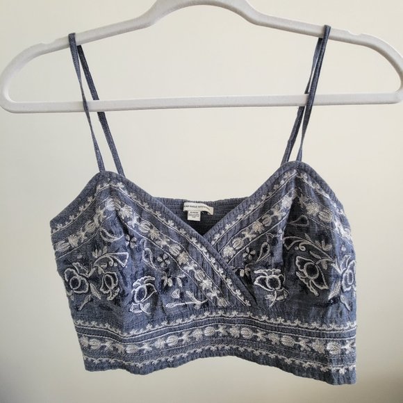 American Eagle Embroidered Chambray Crop Top - Picture 2 of 7